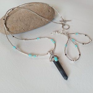 Liquid Sterling Silver Black Obsidian ~ Turquoise Ensemble
